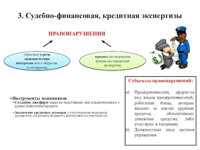 3. Судебно-финансовая, кредитная экспертизы ПРАВОНАРУШЕНИЯ серьезная угроза экономическим интересам всего общества