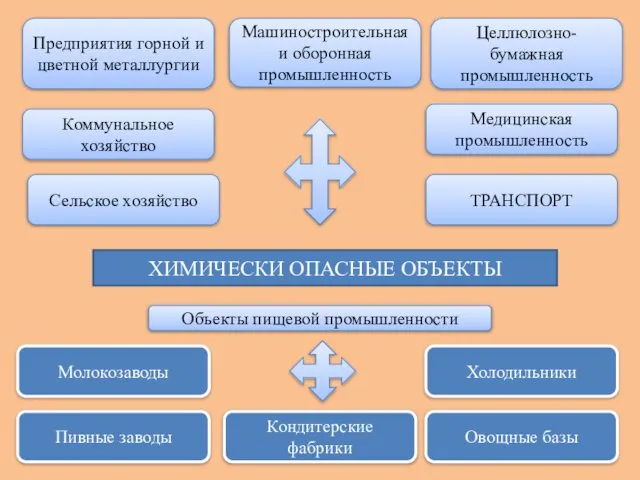 ХИМИЧЕСКИ ОПАСНЫЕ ОБЪЕКТЫ Предприятия горной и цветной металлургии Коммунальное хозяйство Сельское