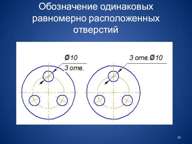 Обозначение одинаковых равномерно расположенных отверстий