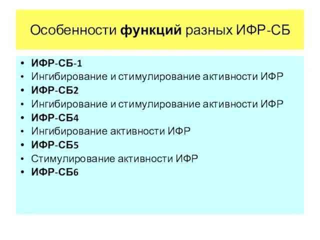 ИФР-СБ-1 Ингибирование и стимулирование активности ИФР ИФР-СБ2 Ингибирование и стимулирование активности