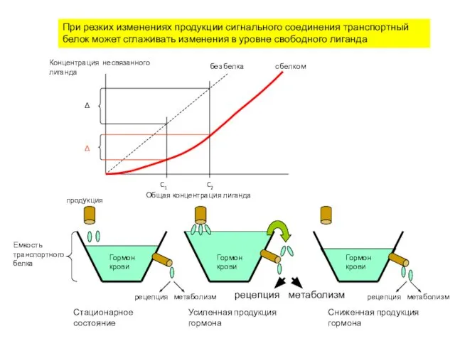 Общая концентрация лиганда Концентрация несвязанного лиганда Δ C1 C2 Δ При