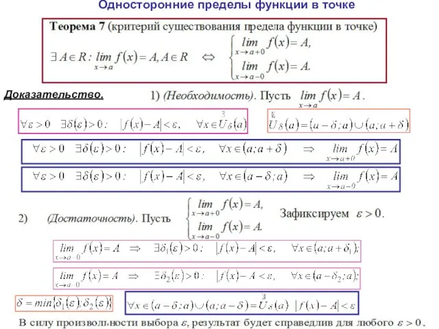 Односторонние пределы функции в точке Доказательство.