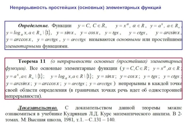 Непрерывность простейших (основных) элементарных функций