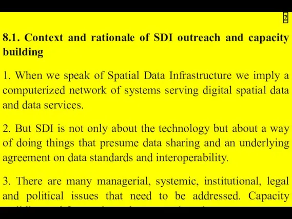 8.1. Context and rationale of SDI outreach and capacity building 1.