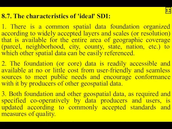 8.7. The characteristics of 'ideal' SDI: 1. There is a common