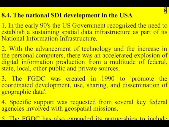 8.4. The national SDI development in the USA 1. In the