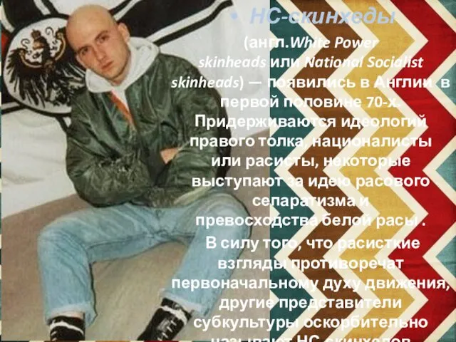 НС-скинхеды (англ.White Power skinheads или National Socialist skinheads) — появились в