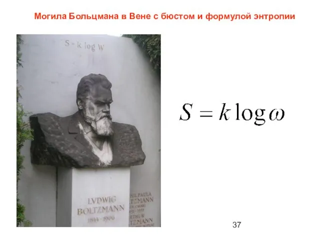 Могила Больцмана в Вене с бюстом и формулой энтропии