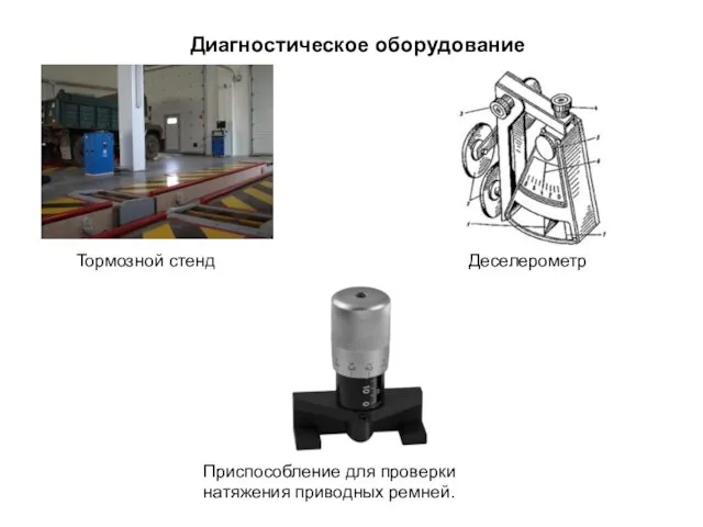 Диагностическое оборудование Тормозной стенд Деселерометр Приспособление для проверки натяжения приводных ремней.