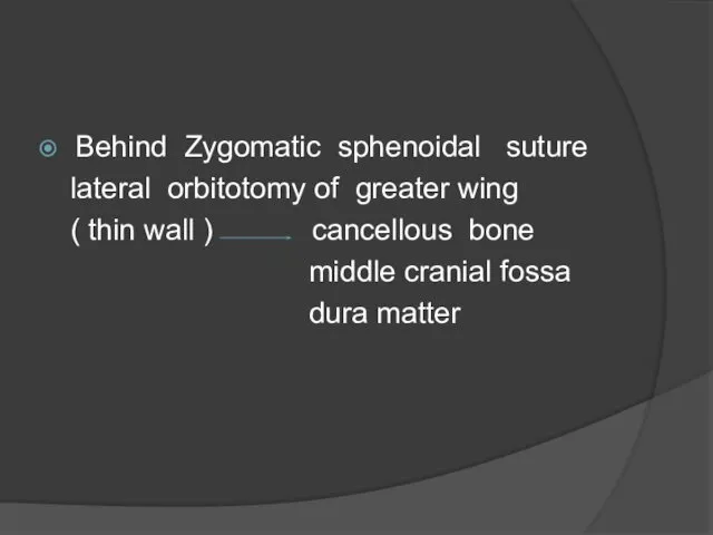 Behind Zygomatic sphenoidal suture lateral orbitotomy of greater wing ( thin