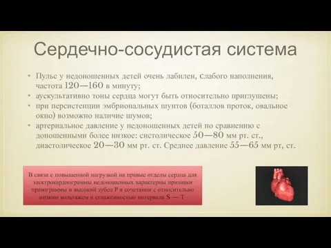 Сердечно-сосудистая система Пульс у недоношенных детей очень лабилен, cлабого наполнения, частота