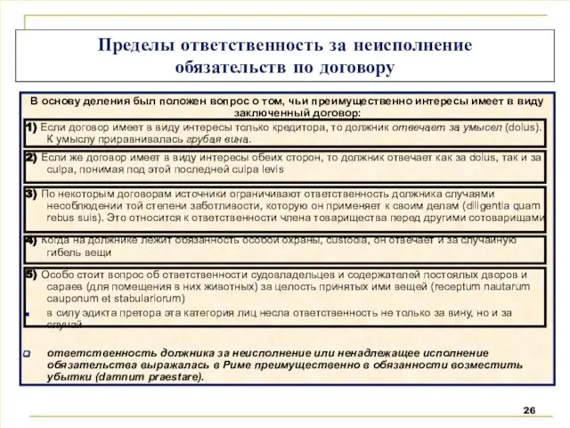 Пределы ответственность за неисполнение обязательств по договору В основу деления был