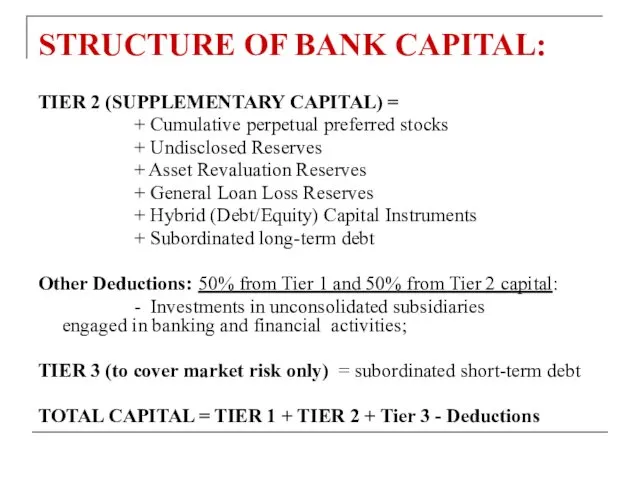 STRUCTURE OF BANK CAPITAL: TIER 2 (SUPPLEMENTARY CAPITAL) = + Cumulative