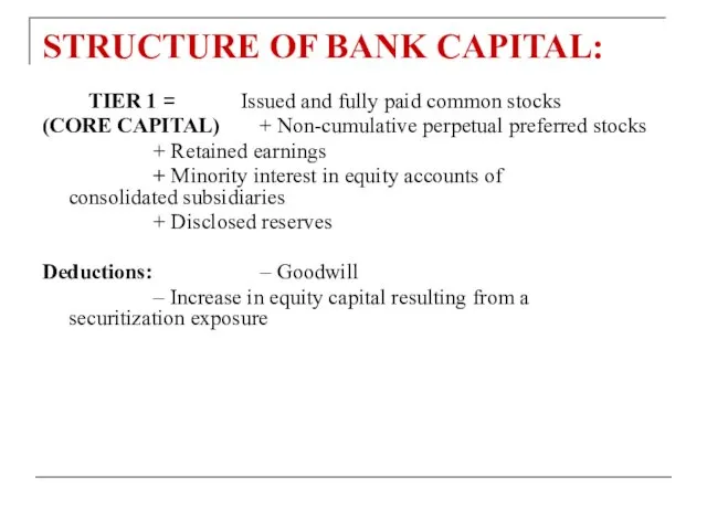 STRUCTURE OF BANK CAPITAL: TIER 1 = Issued and fully paid