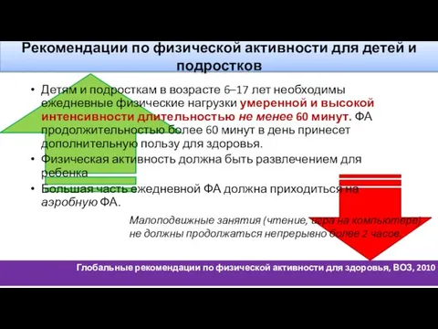 Рекомендации по физической активности для детей и подростков Детям и подросткам