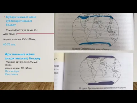 Субарктикалық және субантарктикалық белдеу Жылдық орт.ауа темп. 0С ден төмен, жауын