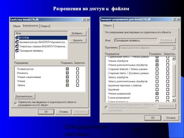Операционные системы Разрешения на доступ к файлам