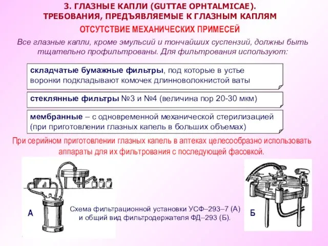 мембранные – с одновременной механической стерилизацией (при приготовлении глазных капель в