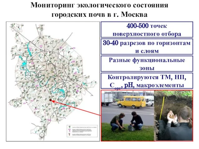 Мониторинг экологического состояния городских почв в г. Москва 400-500 точек поверхностного