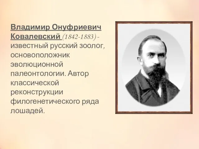 Владимир Онуфриевич Ковалевский (1842-1883) - известный русский зоолог, основоположник эволюционной палеонтологии.