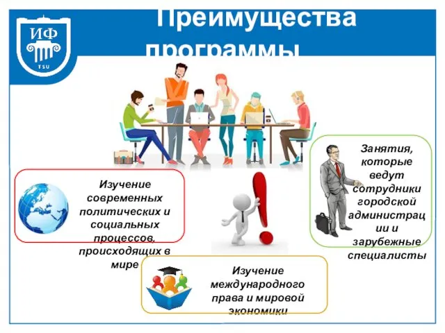 Преимущества программы Изучение международного права и мировой экономики Занятия, которые ведут