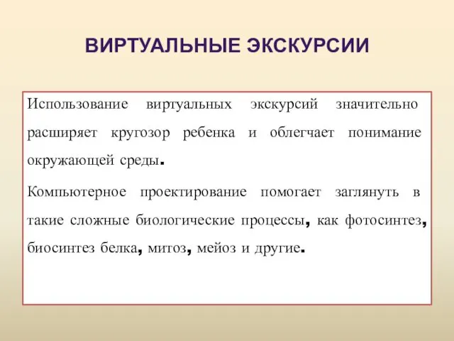 Использование виртуальных экскурсий значительно расширяет кругозор ребенка и облегчает понимание окружающей