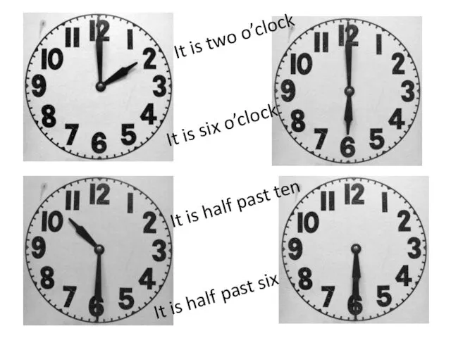 It is two o’clock It is six o’clock It is half