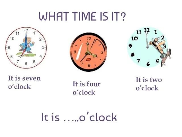 WHAT TIME IS IT? It is seven o’clock It is four