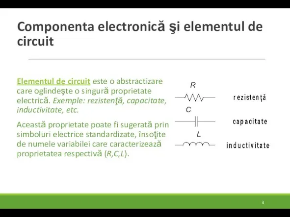 Componenta electronică şi elementul de circuit Elementul de circuit este o