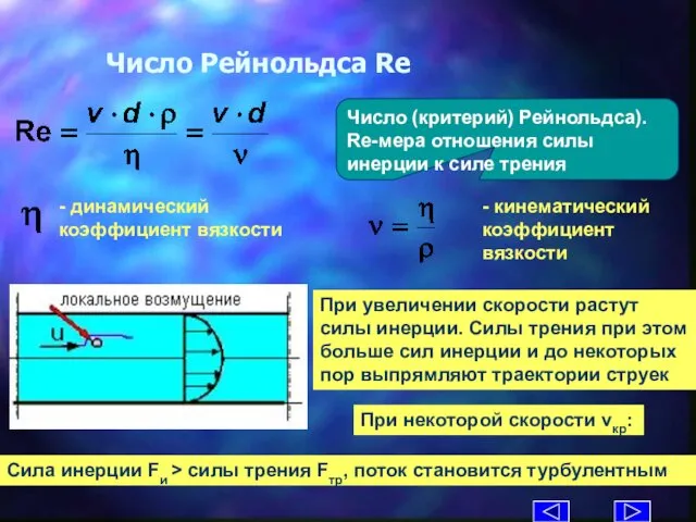 Число Рейнольдса Re Число (критерий) Рейнольдса). Re-мера отношения силы инерции к