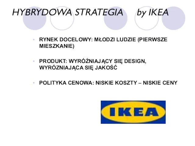 HYBRYDOWA STRATEGIA by IKEA RYNEK DOCELOWY: MŁODZI LUDZIE (PIERWSZE MIESZKANIE) PRODUKT: