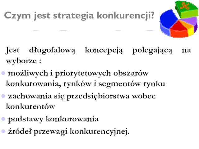 Czym jest strategia konkurencji? Jest długofalową koncepcją polegającą na wyborze :