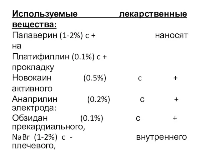 Используемые лекарственные вещества: Папаверин (1-2%) c + наносят на Платифиллин (0.1%)