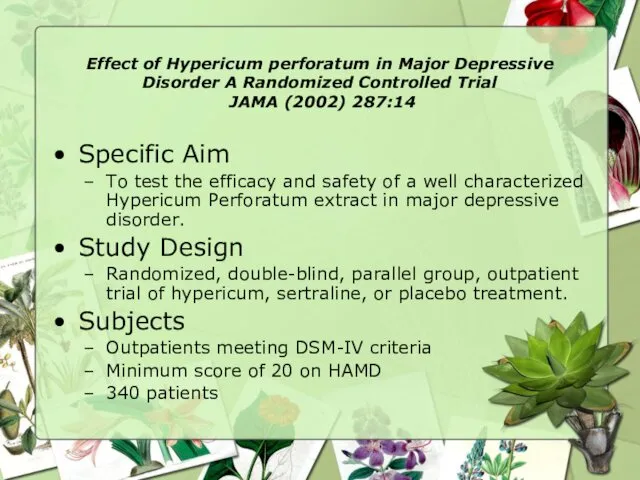 Effect of Hypericum perforatum in Major Depressive Disorder A Randomized Controlled