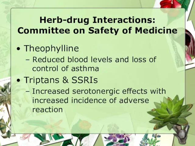 Herb-drug Interactions: Committee on Safety of Medicine Theophylline Reduced blood levels