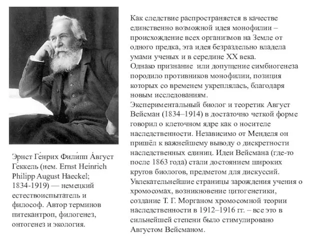 Как следствие распространяется в качестве единственно возможной идея монофилии – происхождение