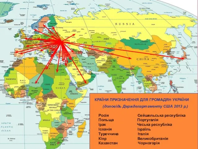 КРАЇНИ ПРИЗНАЧЕННЯ ДЛЯ ГРОМАДЯН УКРАЇНИ (доповідь Держдепартаменту США 2013 р.) Росія