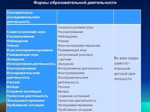 Формы образовательной деятельности