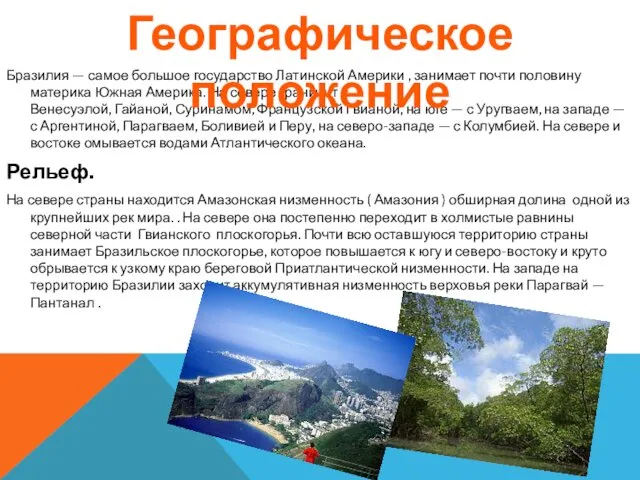 Бразилия — самое большое государство Латинской Америки , занимает почти половину