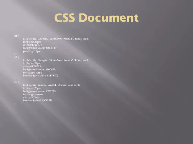 CSS Document h1 { font-family: Georgia, "Times New Roman", Times, serif;