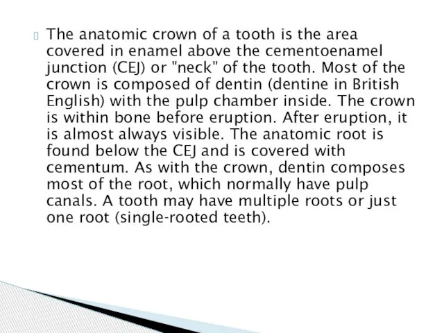 The anatomic crown of a tooth is the area covered in
