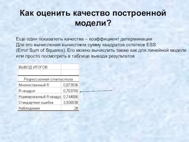 Как оценить качество построенной модели? Еще один показатель качества – коэффициент