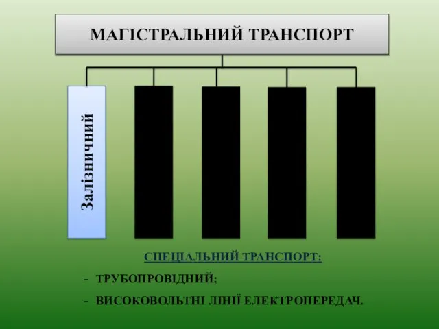 СПЕЦІАЛЬНИЙ ТРАНСПОРТ: ТРУБОПРОВІДНИЙ; ВИСОКОВОЛЬТНІ ЛІНІЇ ЕЛЕКТРОПЕРЕДАЧ.