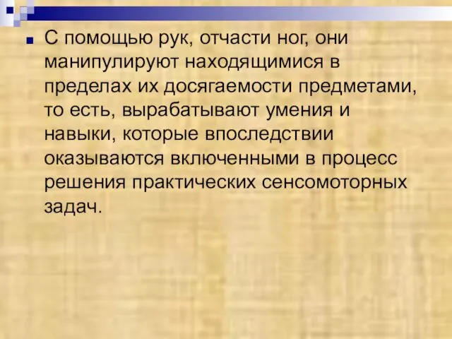 С помощью рук, отчасти ног, они манипулируют находящимися в пределах их