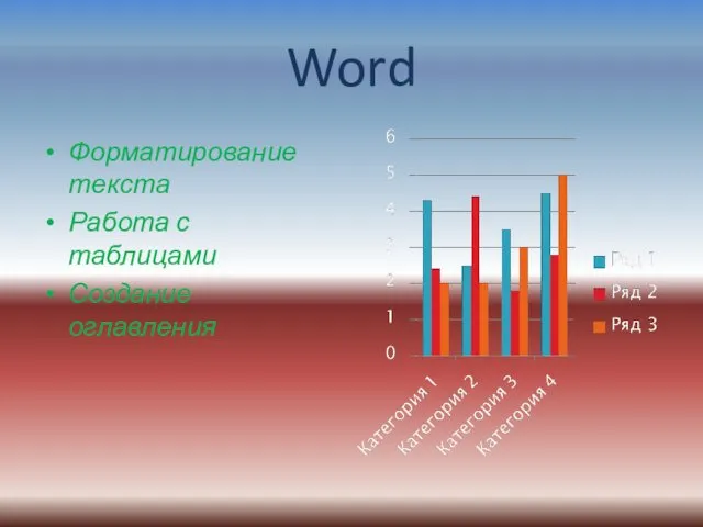 Word Форматирование текста Работа с таблицами Создание оглавления