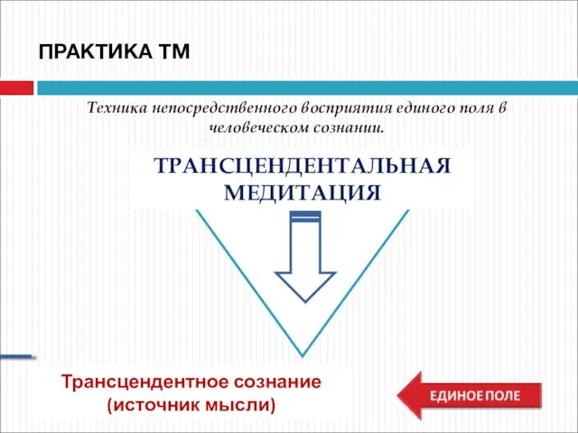 Техника непосредственного восприятия единого поля в человеческом сознании. ТРАНСЦЕНДЕНТАЛЬНАЯ МЕДИТАЦИЯ ПРАКТИКА ТМ