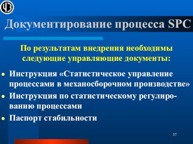 Документирование процесса SPC По результатам внедрения необходимы следующие управляющие документы: Инструкция