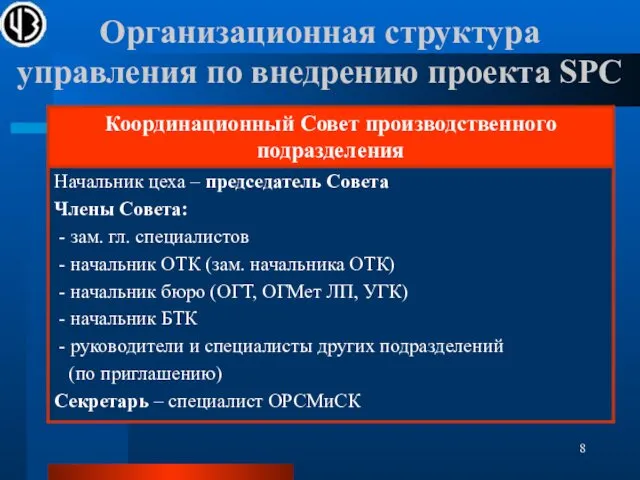 Организационная структура управления по внедрению проекта SPC