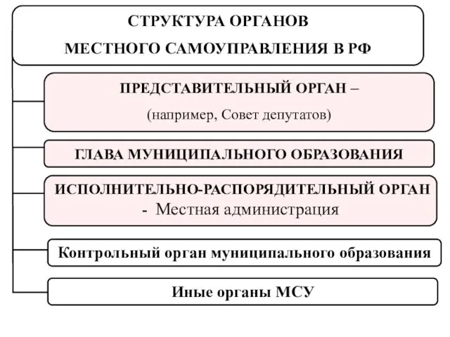 ИСПОЛНИТЕЛЬНО-РАСПОРЯДИТЕЛЬНЫЙ ОРГАН - Местная администрация ГЛАВА МУНИЦИПАЛЬНОГО ОБРАЗОВАНИЯ ПРЕДСТАВИТЕЛЬНЫЙ ОРГАН –