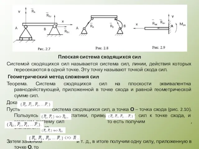 Плоская система сходящихся сил Системой сходящихся сил называется система сил, линии,